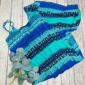 Blue and Green Patterned Women's Dress